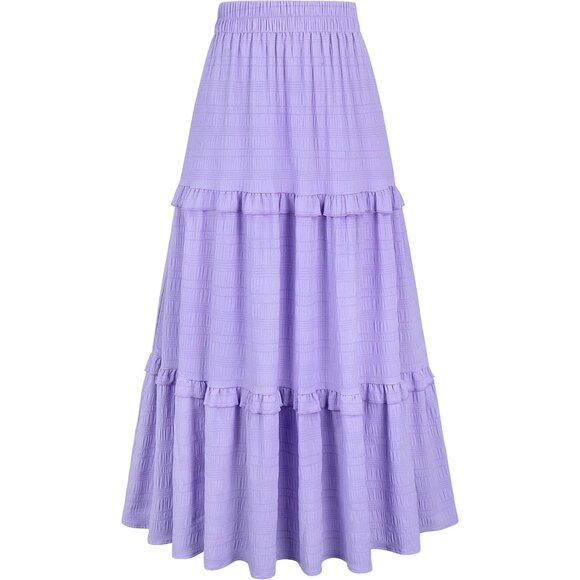 Dresses & Skirts - Women's Purple Casual Elegant A Line Flowy Ruffle Tiered Long Pockets Maxi Skirt